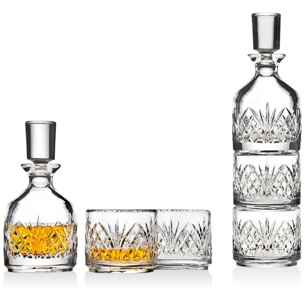 Godinger Shannon Stackable Crystal Decanter & 2 Glass Set "Dublin" NIB! DiscShip